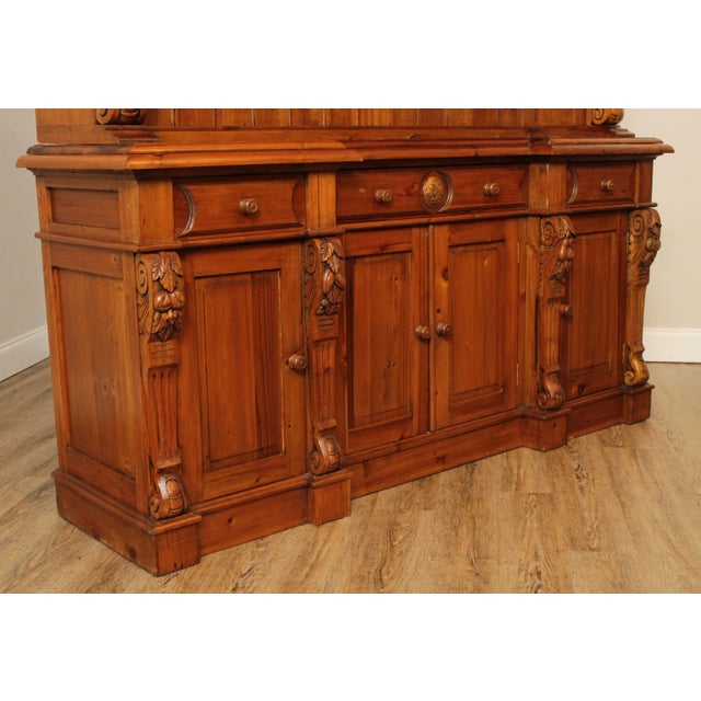 1990s Large Custom Carved Pine Step Back Hutch For Sale - Image 5 of 13