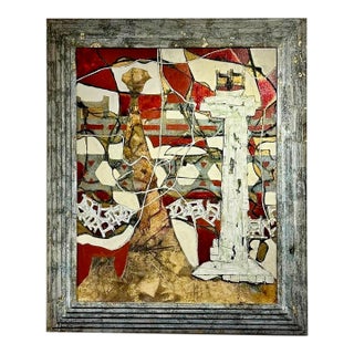 Andrea Stella "I Walk in the Art" Red Gold Leaf Oil Mixed Media Painting, Figurative, Italian Contemporary Art, 2010 For Sale