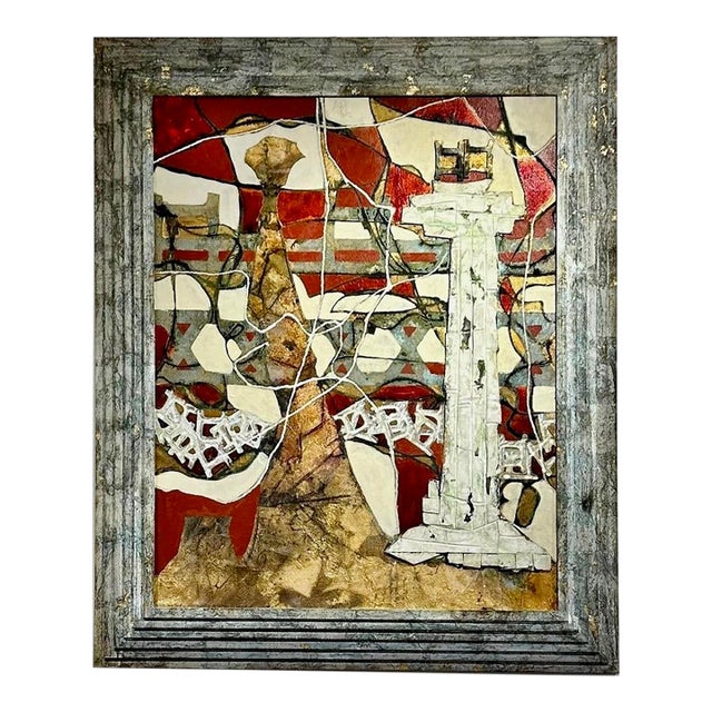 Andrea Stella "I Walk in the Art" Red Gold Leaf Oil Mixed Media Painting, Figurative, Italian Contemporary Art, 2010 For Sale