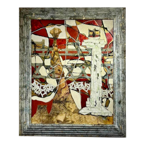 Andrea Stella "I Walk in the Art" Red Gold Leaf Oil Mixed Media Painting, Figurative, Italian Contemporary Art, 2010