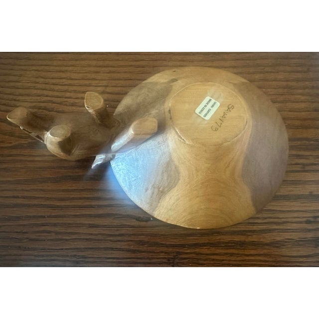 1970s Mid-Century African Hand-Carved Wooden Elephant Catchall Bowl For Sale - Image 5 of 6