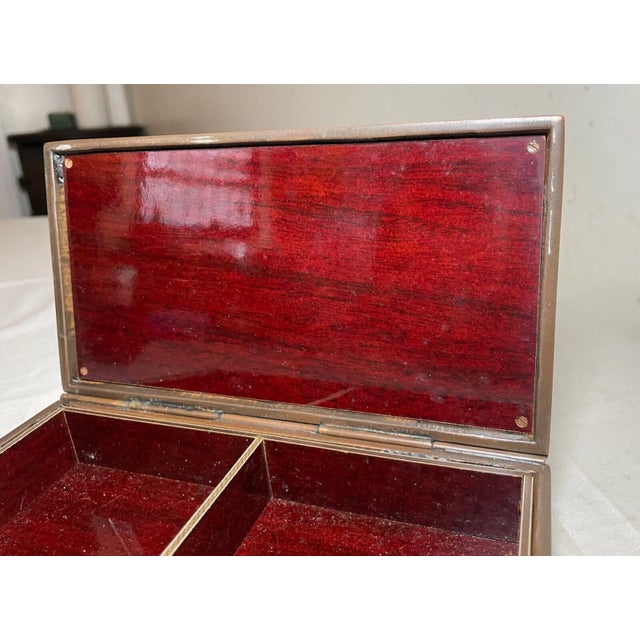 19th Century Antique 4 LBS Heavy Solid Bronze Jb Golf Cherry Wooden Lined Jewelry Trinket Box For Sale - Image 5 of 14