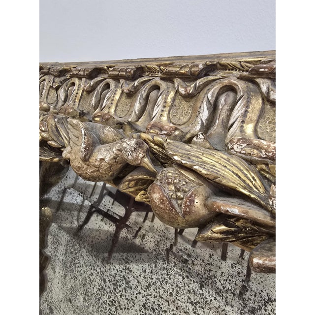 18th Century Mirror in Carved Gilt Wood Decorated with Birds, Fruit and Cherub, 1780 For Sale - Image 12 of 18