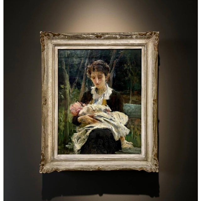 Francesco galante (1884-1972), "the young mother," oil on canvas, signed lower left, f. Galante. Neapolitan school, early...