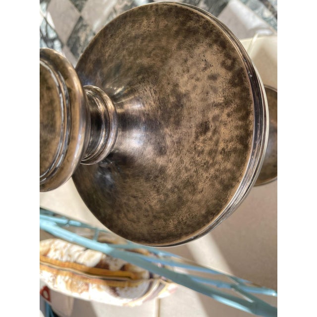 E. F. Chapman Urn Table Lamps in Sheffield Nickel by Visual Comfort, Set of 2 For Sale - Image 4 of 6