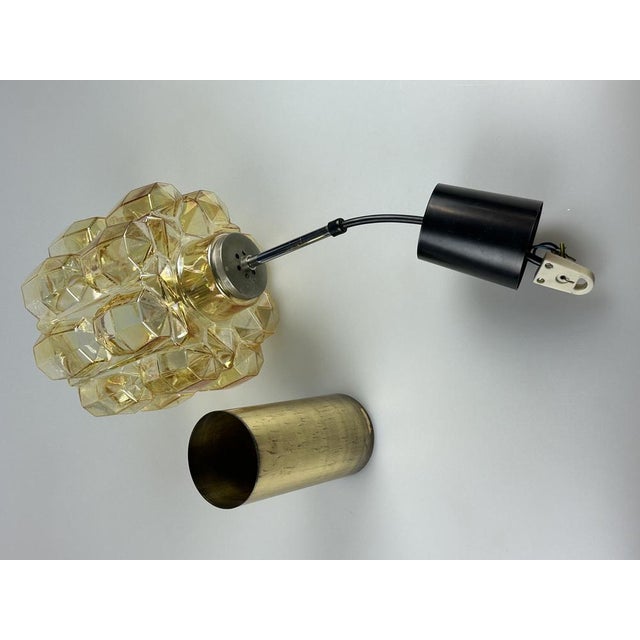 Gold Space Age Glass and Brass Ceiling Lamp from Glashütte Limburg, Germany, 1970s For Sale - Image 8 of 16