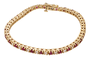 Vintage Ruby Diamond 14k Yellow Gold Tennis Bracelet