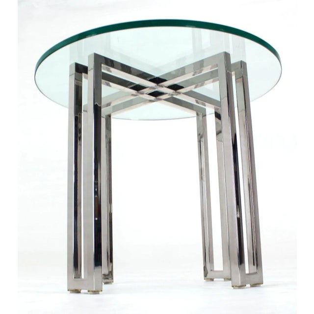 Mid-Century Modern Mid-Century Modern Round Chrome Base and Glass-Top Side Table For Sale - Image 3 of 10