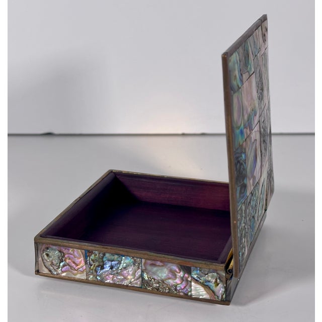 Metal 1950s Abalone Shell Rosewood Lined Box For Sale - Image 7 of 13