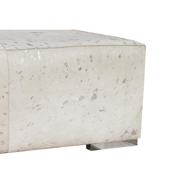 Safari Silver Foil Cowhide Ottoman For Sale - Image 4 of 5