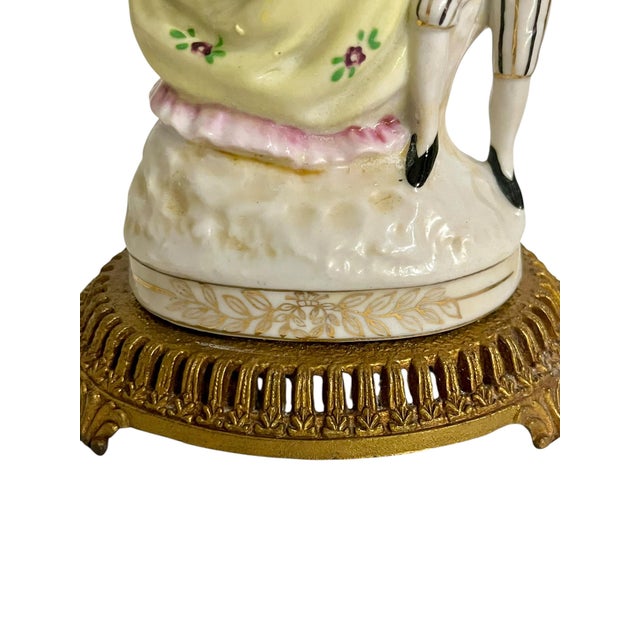 White Vintage French Porcelain Courting Couple Boudoir Table Lamps With Ormolu Bases – Rococo Style - a Pair For Sale - Image 8 of 16
