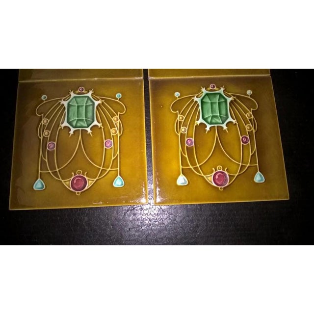 Antique Art Nouveau Fireplace Tiles, Set of 10 For Sale - Image 3 of 8