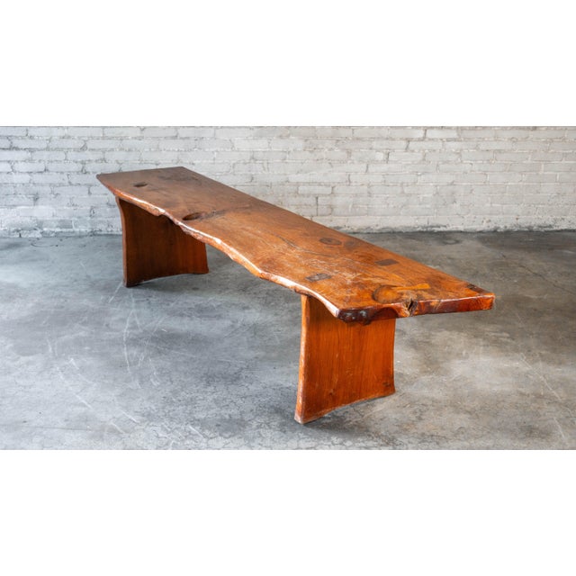 Brown 1970s Mid-Century Modern Live Edge Solid Wood Bench For Sale - Image 8 of 18