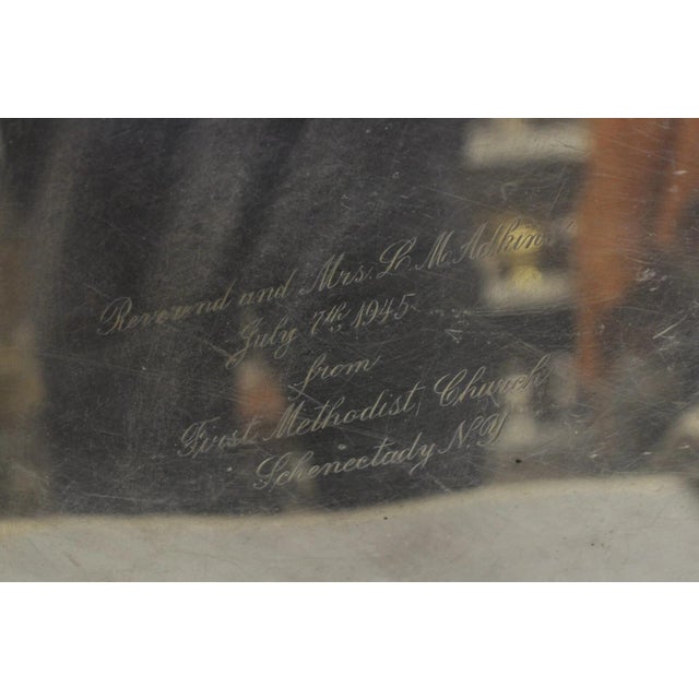 Gorham Antique Gorham Edwardian Silver Plate Serving Bar Tray Engraved to Reverend 1945 For Sale - Image 4 of 12