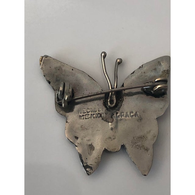 Vintage Mexico Abalone Sterling Butterfly Brooch For Sale - Image 4 of 4