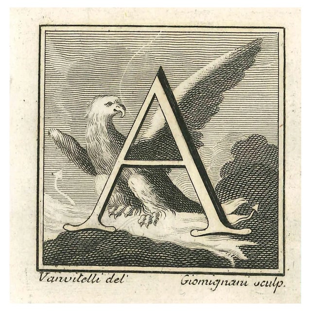 Luigi Vanvitelli, Letter A, Etching, 18th Century For Sale