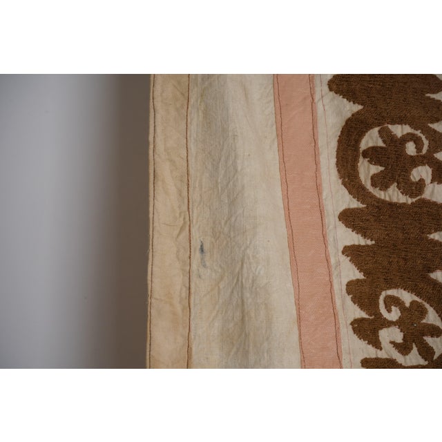 Brown Decorative Suzani Embroidery | Brown Living Room Wall Hanging Bed Throw 6'1'' X 11'8'' For Sale - Image 8 of 16
