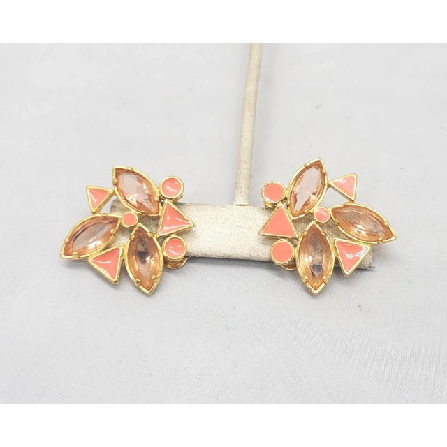 Metal Vintage 1980s Signed Yves Saint Laurent Coral Enamel & Pink Rhinestones Clip Earrings - 2 Pieces For Sale - Image 7 of 9