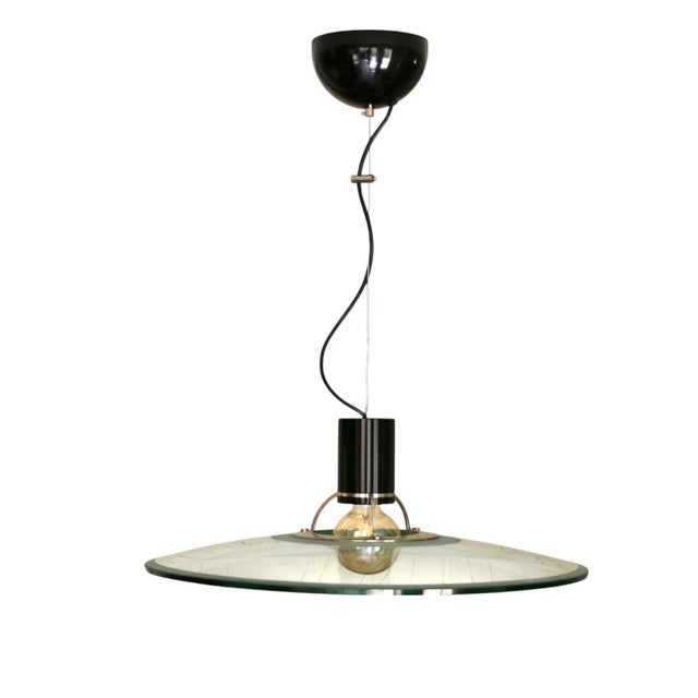 Large Chandelier in Thick Glass, Chrome and Black Lacquered Metal, Italy, 1970s For Sale - Image 11 of 11