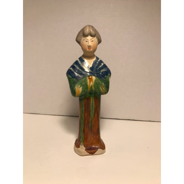 Green Vintage Tang Style Chinese Pottery Figurine of a Court Lady For Sale - Image 8 of 8