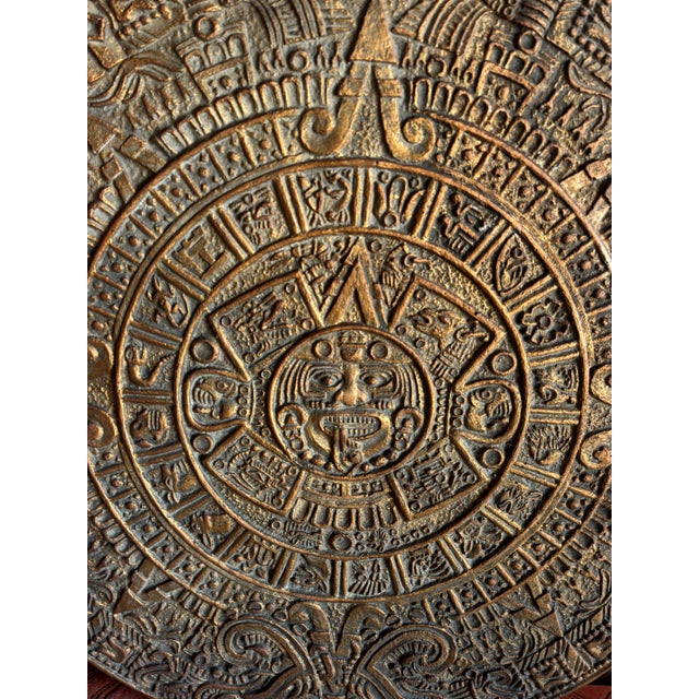 Angel I. Pazmino Monumental Mexican Modernist Mid Century Angel Pazmino Style Aztec Inca Mayan Calendar Clay Wall Hanging Art Sculpture Bronze For Sale - Image 4 of 8