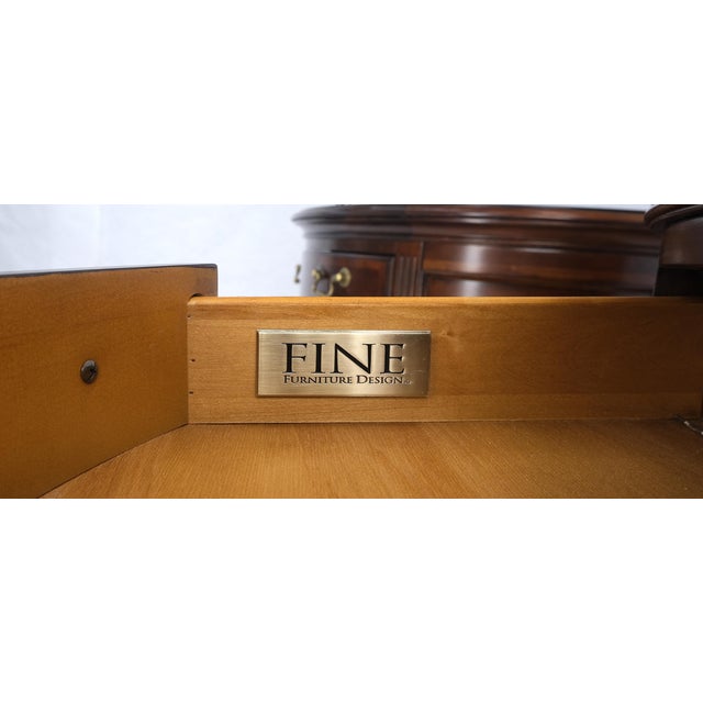 Auburn Pair of 4 Drawer Banded Top Demi Lune Consoles Dressers Brass Drop Pulls MINT! For Sale - Image 8 of 16