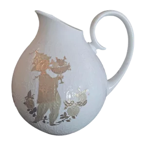 White Glazed Porcelain Romance Series Jug with Decor in Quad Gold by Bjørn Wiinblad for Rosenthal, 1970s