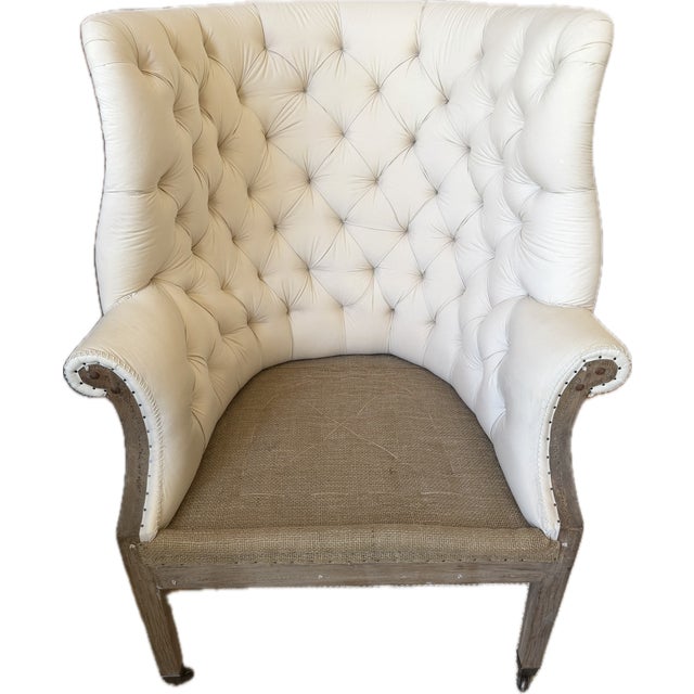 A Pair of Tufted Wingback Chairs in Ivory by Restoration Hardware Attributed to Ralph Lauren Heppelwhite Chairs For Sale In New York - Image 6 of 18