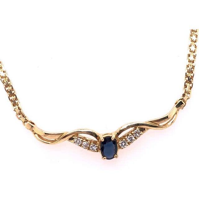 Modern 14 Karat Gold Cable Necklace With Diamond and Sapphire Soldered Pendant .40tdw For Sale - Image 3 of 12