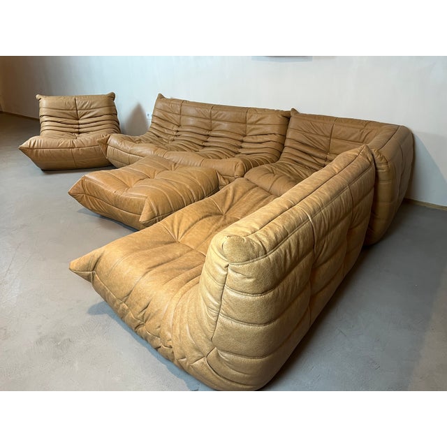 Togo Sofa in Camel Leather by Michel Ducaroy for Ligne Roset, Set of 5 For Sale - Image 14 of 14