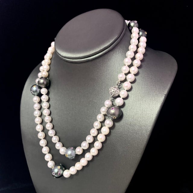 Akoya Tahitian Pearl Diamond Sapphire Necklace 14k Gold Certified For Sale - Image 16 of 16