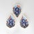 Three ceramic Turkish snack dishes feature turquoise and burnt orange checkers and royal blue scrolling foliage an d...
