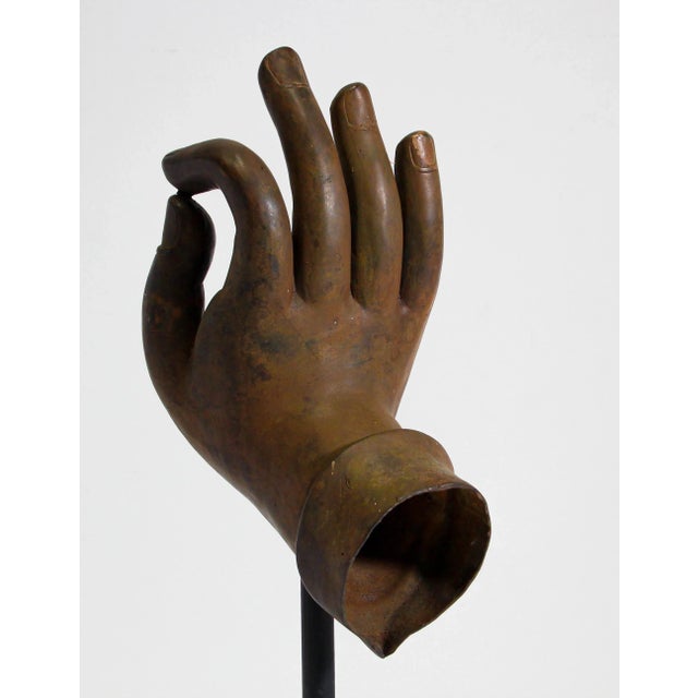 Metal Large Cast Bronze Buddha Hand Sculpture on Stand For Sale - Image 7 of 13