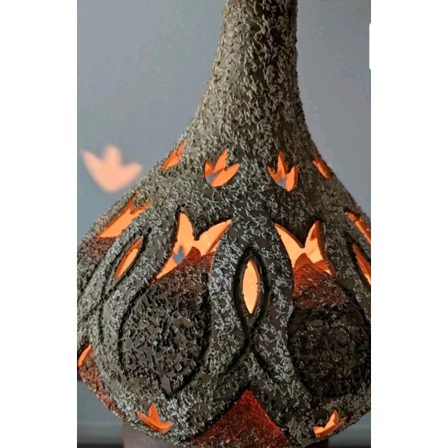 Ceramic 1960s Brutalist Pottery Lamps With Lighted Cut Outs No Shade For Sale - Image 7 of 7