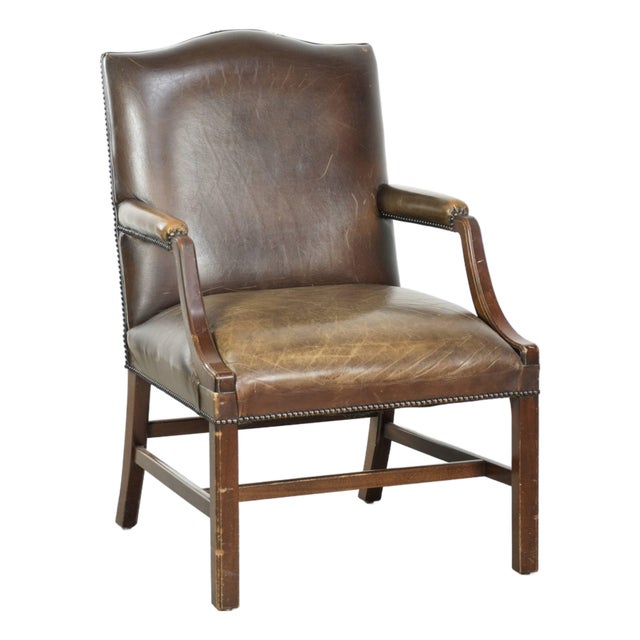 English Wood and Cowhide Leather Gainsborough Chair For Sale
