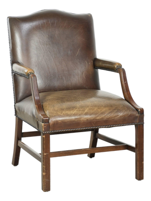 English Wood and Cowhide Leather Gainsborough Chair