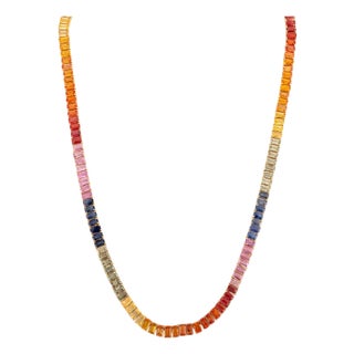 Mid 20th Century 37.66Ct Natural Rainbow Sapphire Tennis Necklace in 14k Gold For Sale