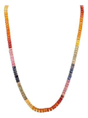 Mid 20th Century 37.66Ct Natural Rainbow Sapphire Tennis Necklace in 14k Gold