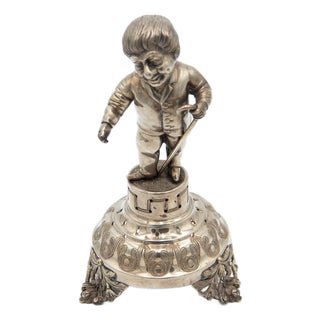Silver Toothpick Holder with Figure of Man with Staff For Sale