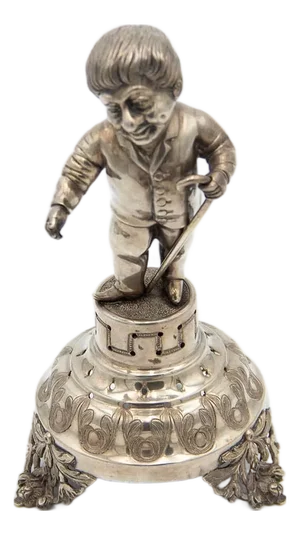 Silver Toothpick Holder with Figure of Man with Staff