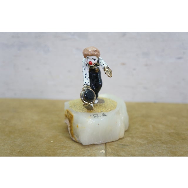 1984 Ron Lee Signed 24k Gold Dancing Polka Dot Clown Sculpture Onyx 4" For Sale - Image 4 of 13