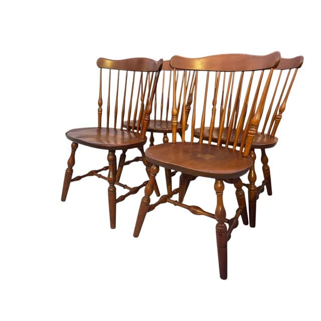 American Vintage Maple Windsor Dining Chairs by S Bent Bros, Early American Style | Set of 4 For Sale - Image 3 of 8