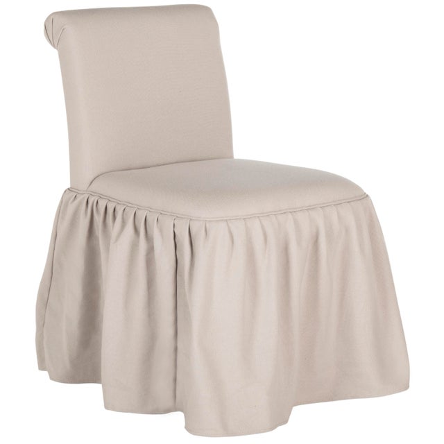 Romantically feminine, this taupe linen upholstered vanity chair brings a soft, refined look to the bedroom or master...