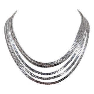 Vintage 1970s Signed Monet Rhodium Plated Multi-Strand Necklace For Sale