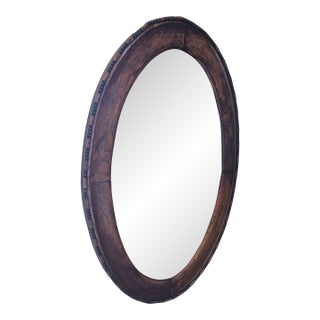 Vintage French Style Oval Wall Mirror With a Carved Wood Frame For Sale