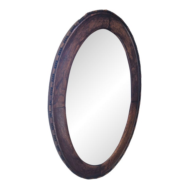 Vintage French Style Oval Wall Mirror With a Carved Wood Frame For Sale