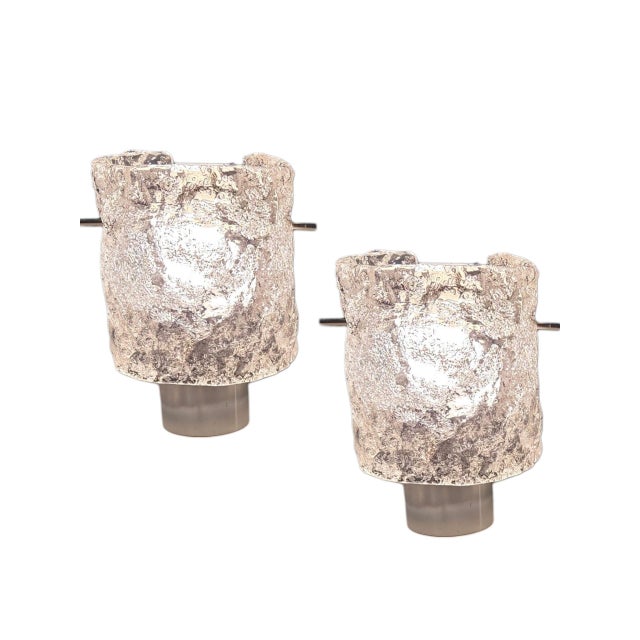 Mid-Century Modern Ice Glass Wall Light in Chrome by Egon Hillebrand for Hillebrand Lighting, 1960s, Set of 2 For Sale - Image 10 of 10