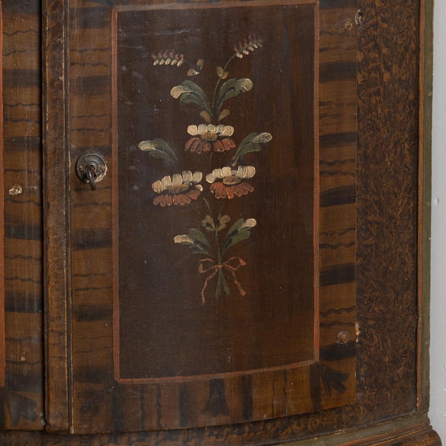 Original Hand-Painted Swedish Pine Bowfront Corner Cabinet, Dated 1846 For Sale - Image 6 of 8