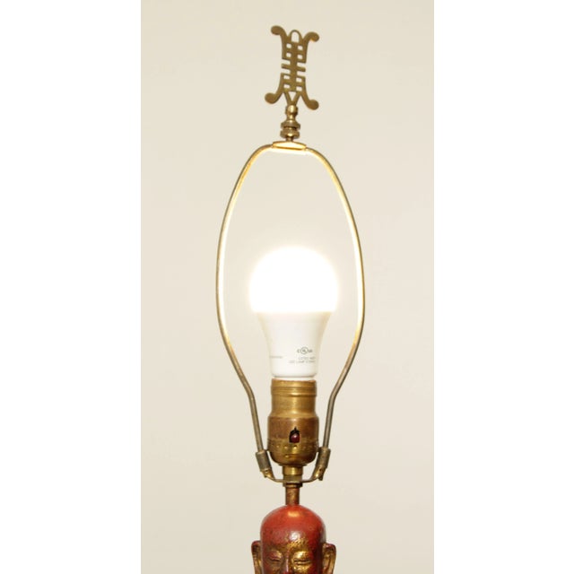 Plastic Mid 20th Century Partial Gilt Polychrome Resin Buddha Lamp For Sale - Image 7 of 13