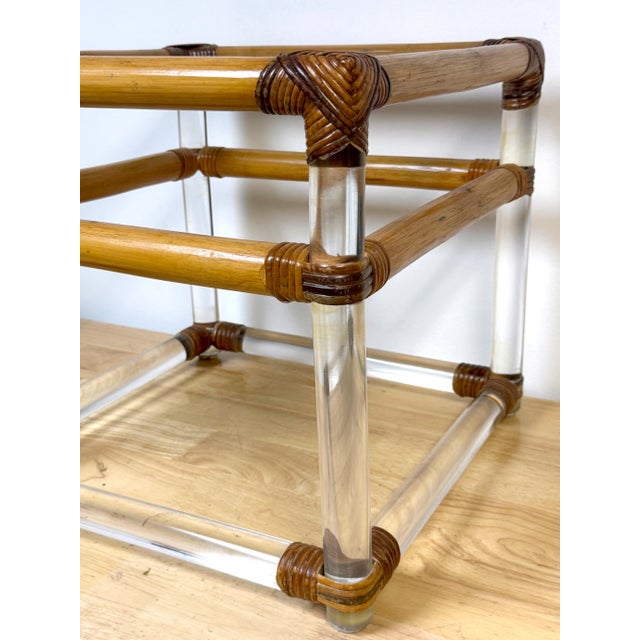 1970s Bamboo Mounted Lucite Cube Drinks/Side Table, Style of Crespi For Sale In West Palm - Image 6 of 8